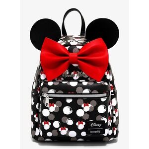 Loungefly Minnie Mouse White Heads AOP NEW w/ TAGS Disney Mini Backpack Ears Bow